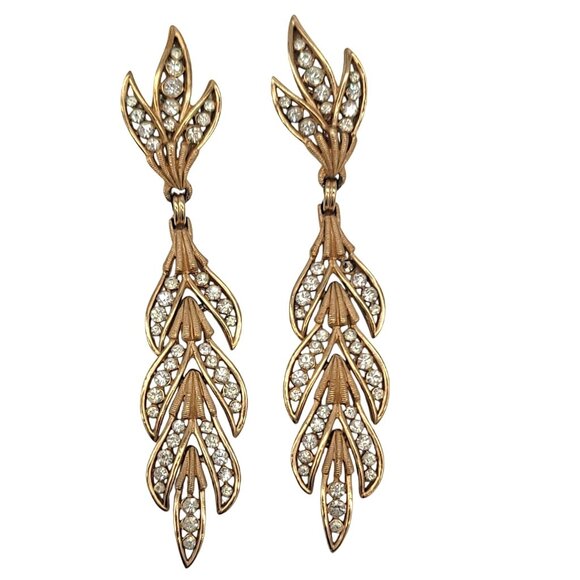 Crown Trifari Drop Dangle Rhinestone Earrings Clip - Picture 6 of 6